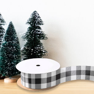 Black and White Buffalo Check Holiday Gift Satin Ribbon