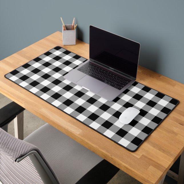 Black and White Buffalo Check Plaid Desk Mat (Office 2)