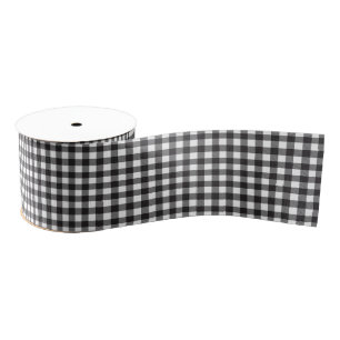 Black and White Buffalo Check Plaid Grosgrain Ribbon