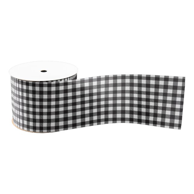 Black and White Buffalo Check Plaid Grosgrain Ribbon (Spool)