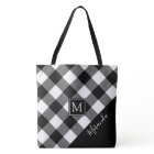 Black and White Buffalo Check Plaid Monogram Name