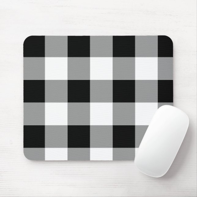 Black and White Buffalo Check Plaid Mouse Mat (With Mouse)