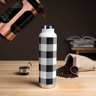 Black and White Buffalo Check Plaid Water Bottle