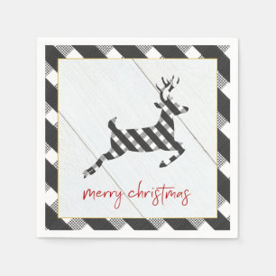 Black and White Buffalo Check Reindeer Christmas Napkin