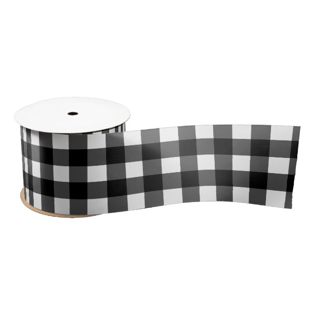 Black and White Buffalo Check Ribbon Satin Ribbon (Spool)