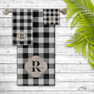Black and White Buffalo Check Rustic Farmhouse Bath Towel Set