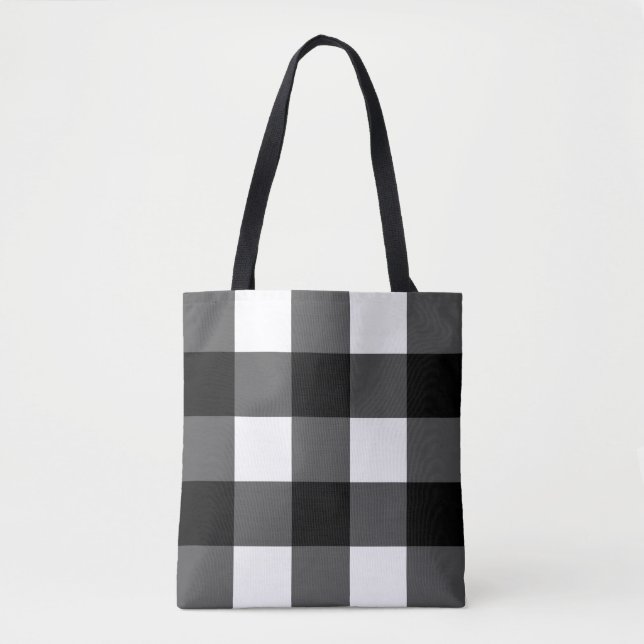 Black and White Buffalo Check Tote Bag (Front)
