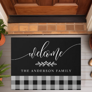 Black And White Buffalo Check Welcome Personalised Doormat