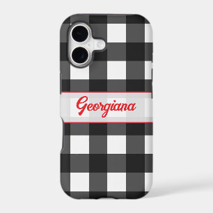 Black and White Buffalo Check with Red Custom Name