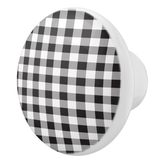 Black and White Buffalo Chequered Plaid Pattern Ceramic Knob (Right)