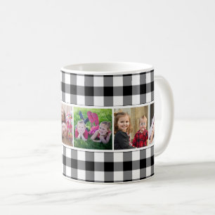 Black and White Buffalo Plaid 6 Photo Collage   Coffee Mug