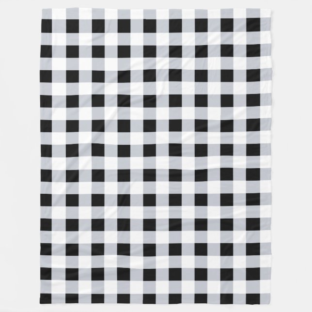 Black and White Buffalo Plaid Check Farmhouse Fleece Blanket (Front)