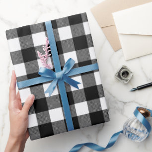 Black and White Buffalo Plaid, Checkered Wrapping Paper