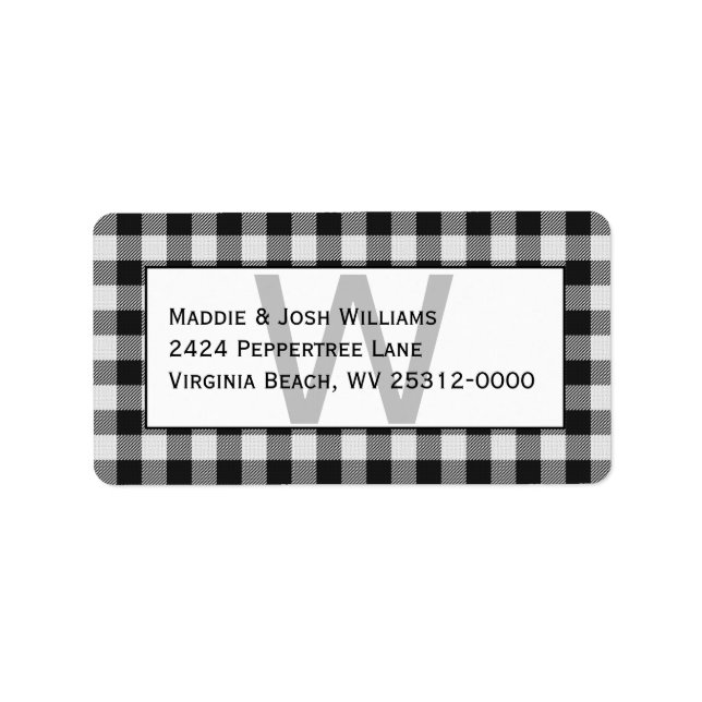 Black and White Buffalo Plaid/Checks Personalized Label (Front)