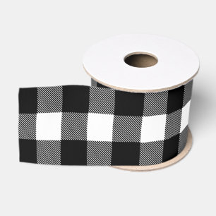 Black and White Buffalo Plaid, Chequered, Decor Grosgrain Ribbon