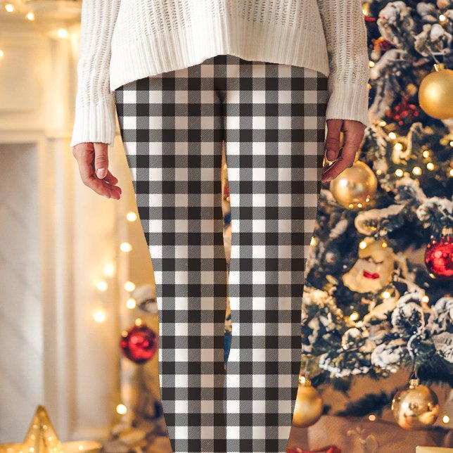 Black and White Buffalo Plaid Christmas Leggings (Creator Uploaded)