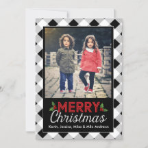 Black and White Buffalo Plaid Christmas Photo Card