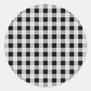 Black and White Buffalo Plaid Classic Round Sticker