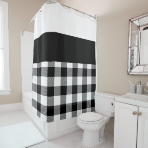 Black and White Buffalo Plaid Colour Block Shower Curtain