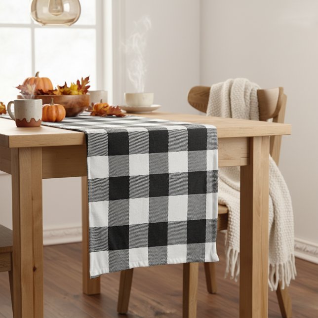 Black And White Buffalo Plaid Cosy Holiday Short Table Runner (Black And White Buffalo Plaid Cozy Holiday Short Table Runner)