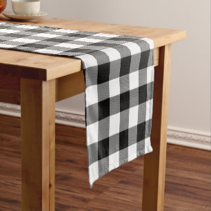 Black And White Buffalo Plaid Cosy Holiday Short Table Runner