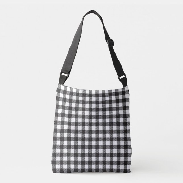 Black and White Buffalo Plaid Cross Body Bag (Front)