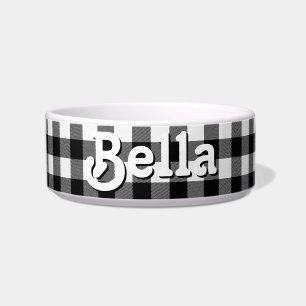 Black and White Buffalo Plaid Custom Dog Food Bowl