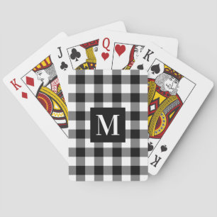 Black and White Buffalo Plaid Custom Monogram Playing Cards