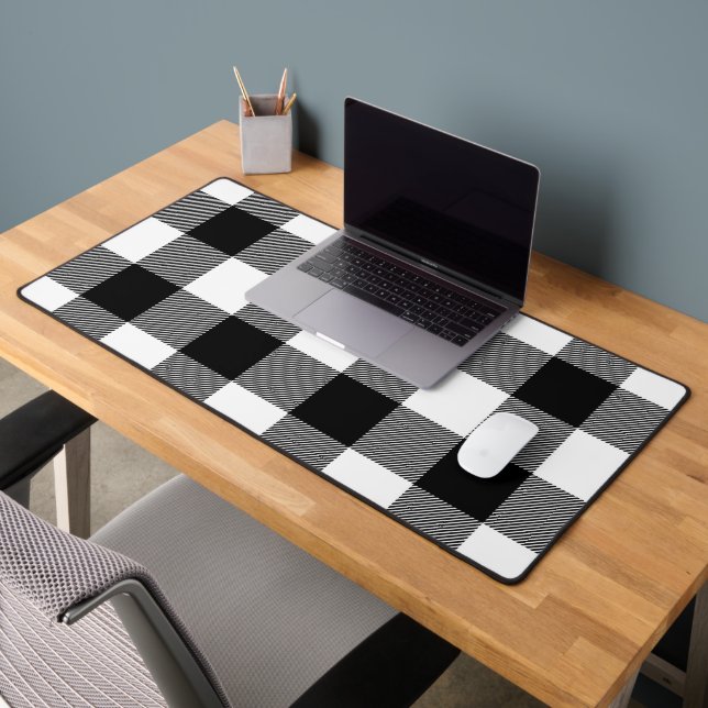 Black and White Buffalo Plaid Desk Mat (Office 2)