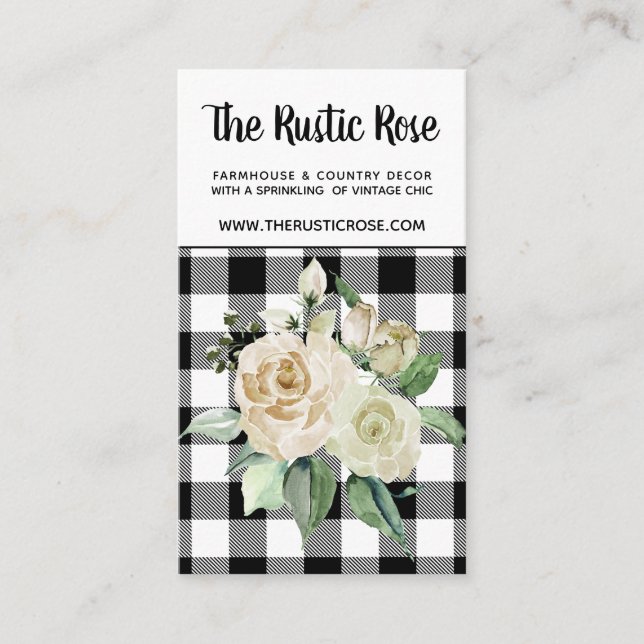 Black and White Buffalo Plaid Farmhouse Business C Business Card (Front)