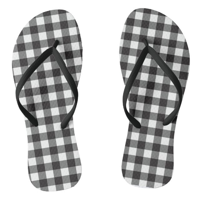 Black and White Buffalo Plaid Flip Flops (Footbed)