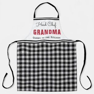 Black and White Buffalo Plaid Grandma Personalised Apron