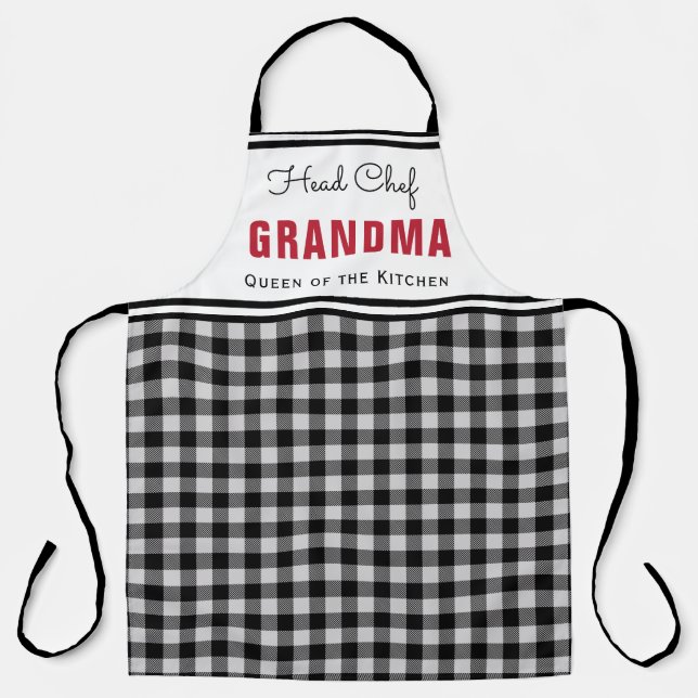 Black and White Buffalo Plaid Grandma Personalised Apron (Front)