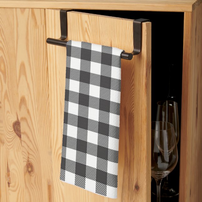 Black and White Buffalo Plaid Kitchen Towel (Thirds Fold)