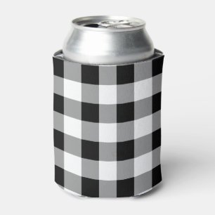 Black and White Buffalo Plaid Modern Pattern Can Cooler