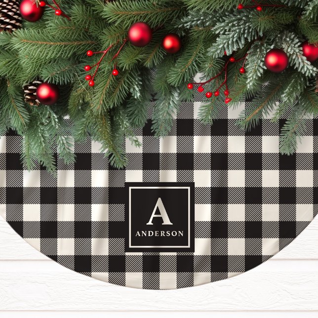 Black And White Buffalo Plaid Monogram Brushed Polyester Tree Skirt (Creator Uploaded)