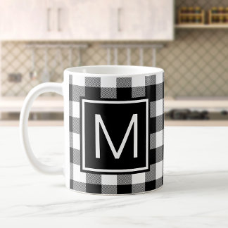 Black and White Buffalo Plaid Monogrammed Coffee Mug
