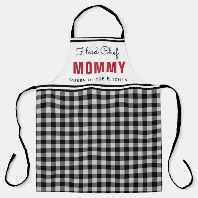 Black and White Buffalo Plaid Mummy Personalised Apron (Front)