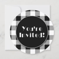 Black and White Buffalo Plaid Party Invitation