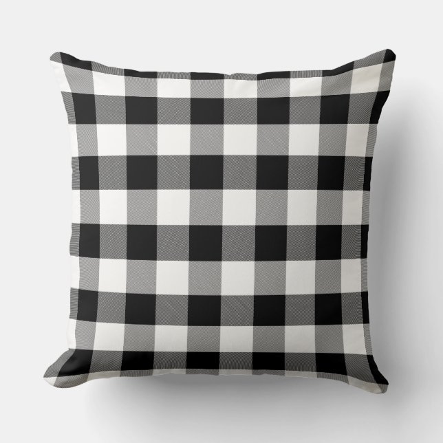 Black and White Buffalo Plaid Pattern Cushion (Front)