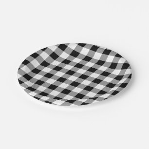 Black and White Buffalo Plaid Pattern Paper Plate
