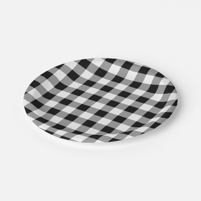 Black and White Buffalo Plaid Pattern Paper Plate (Angled)
