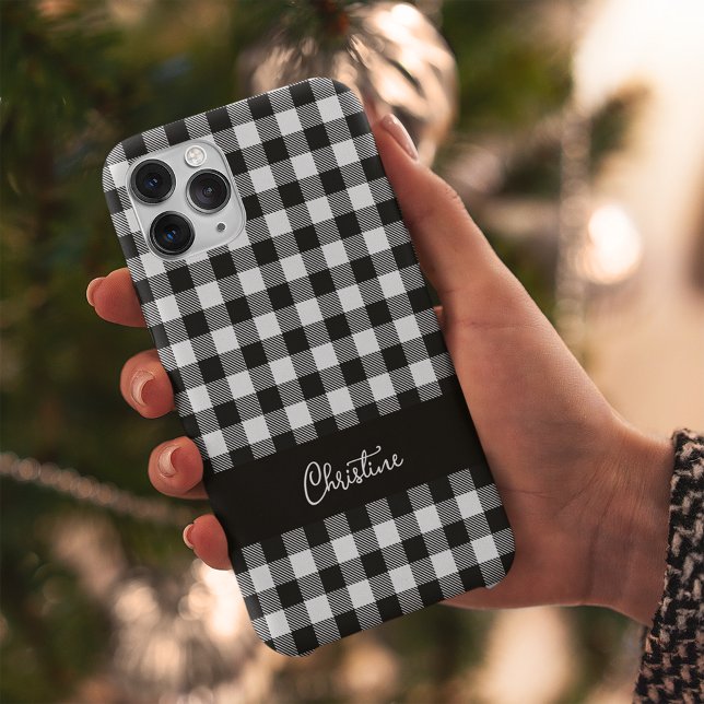 Black and White Buffalo Plaid Personalised Case-Mate iPhone Case (Creator Uploaded)