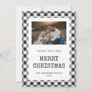 Black and White Buffalo Plaid Photo Christmas Card