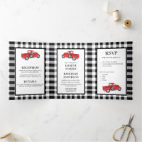 Black and White Buffalo Plaid Red Truck Wedding