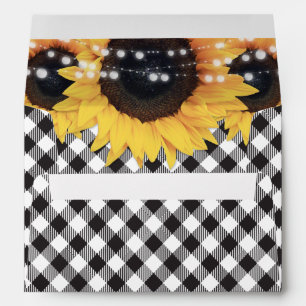Black and White Buffalo Plaid Sunflower Wedding Envelope
