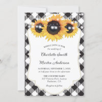 Black and White Buffalo Plaid Sunflower Wedding