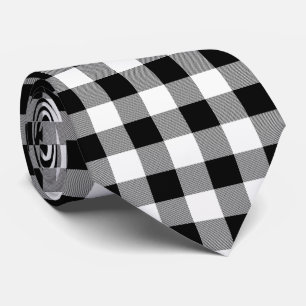 Black And White Buffalo Plaid Tie
