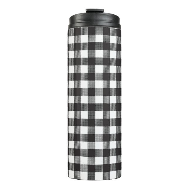 Black and White Buffalo Plaid Travel Mug Tumbler (Front)