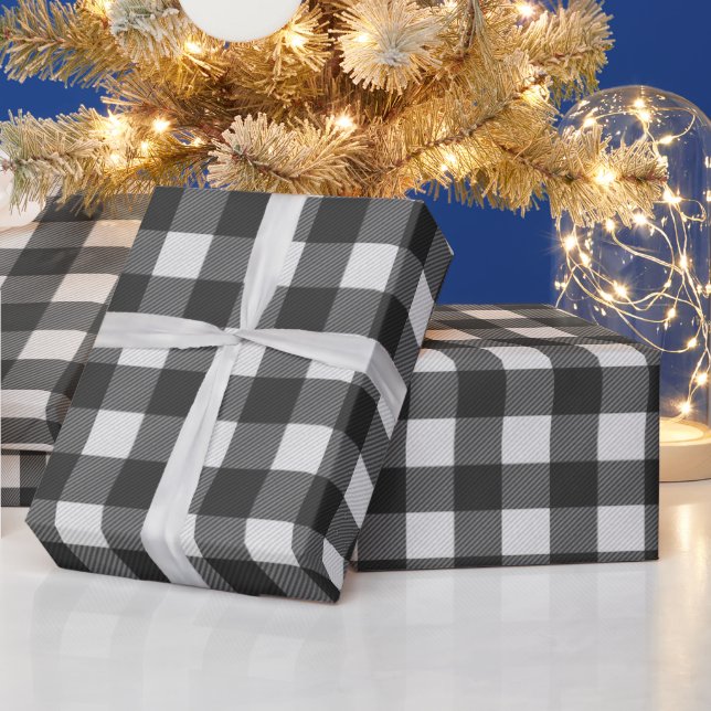 Black and White Buffalo Plaid Wrapping Paper (Holidays)